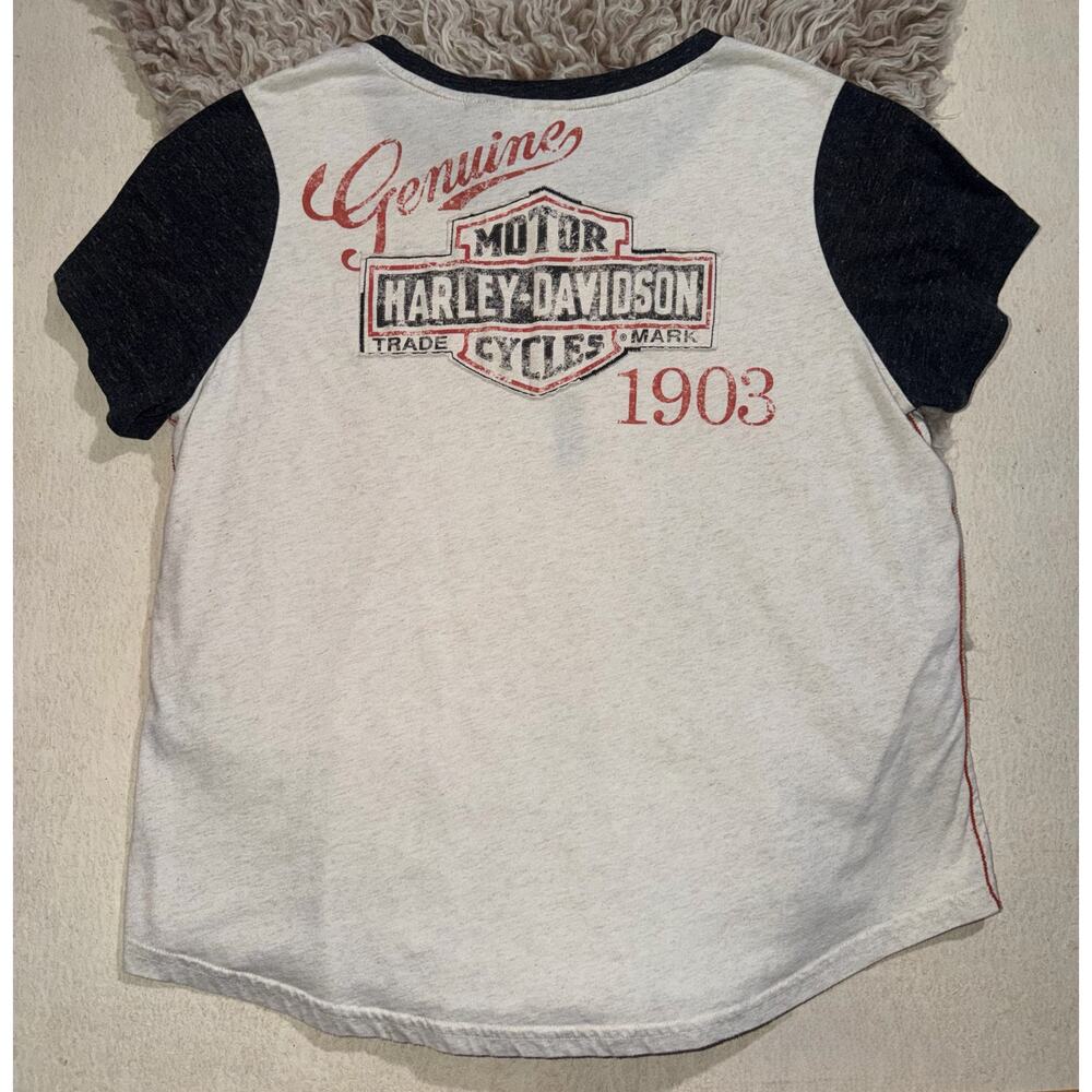Harley Davidson women’s vintage cream & black short sleeve top - Picture 14 of 16